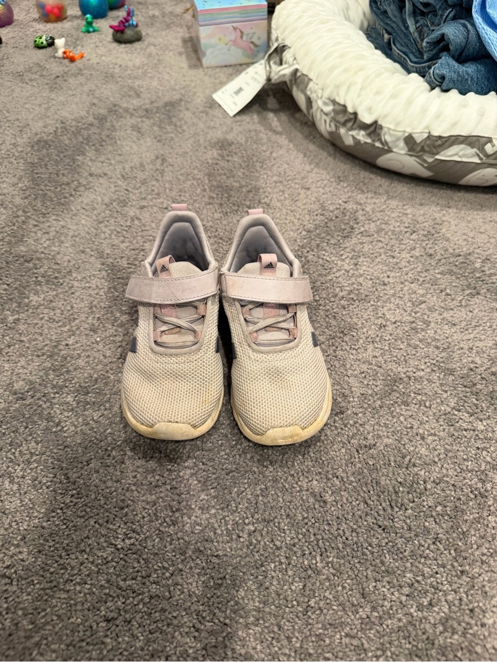 adidas Kids Light Pink and Beige Sneakers with Hook-and-Loop Strap